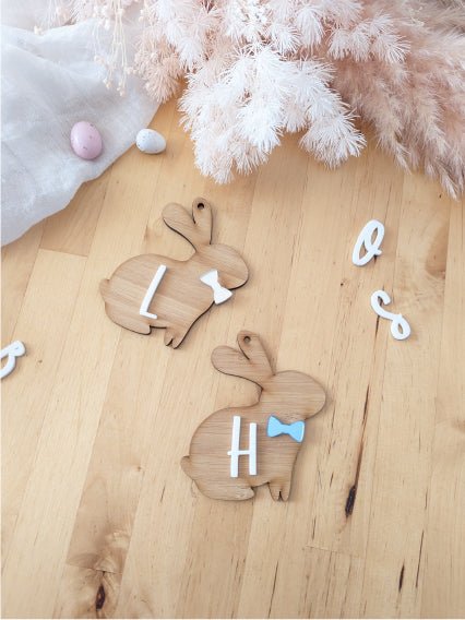 Bunny Letter Tag - Bow Tie | Acrylic Blank Shapes – AT Blanks Australia